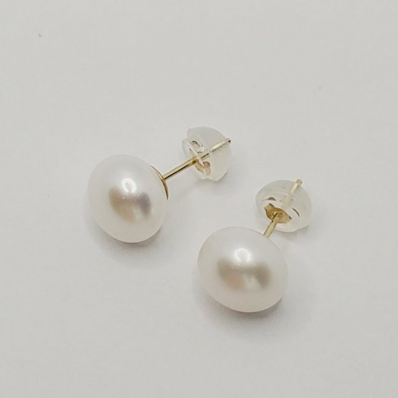 14K Yellow Gold Culture Pearl 9mm Earrings - Picture 5 of 5